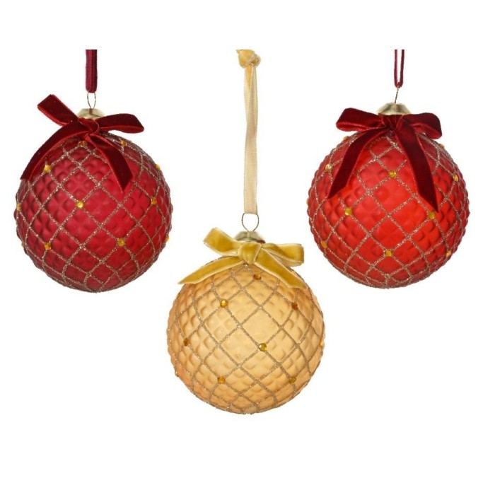 SFERA VETRO D.8CM. 3 COLORI ASSORTITI CON GLITTER